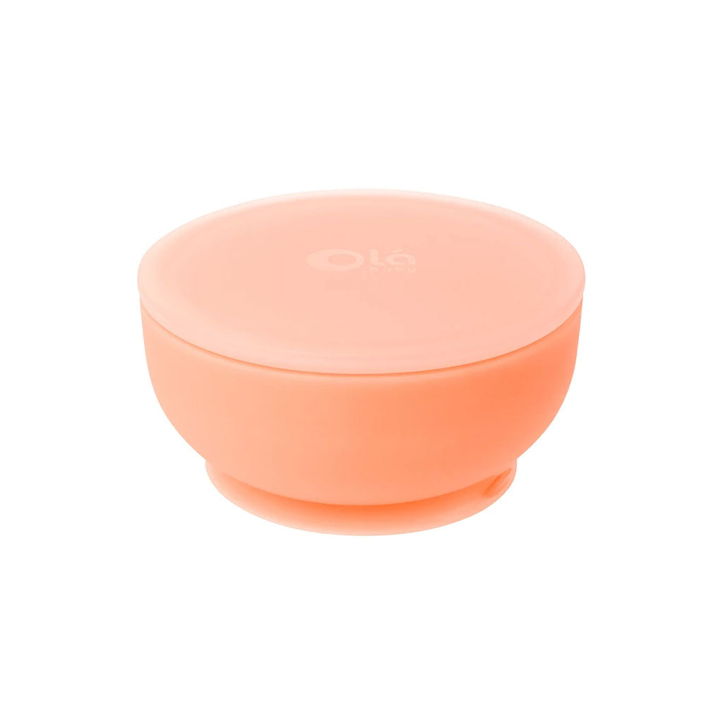 OlaBaby Suction Bowl with Lid Coral - UrbanBaby shop