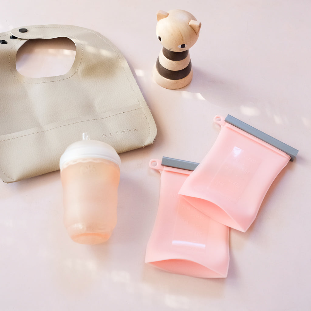Junobie Silicone Breastmilk Storage Bag 2pk - Rose - UrbanBaby shop