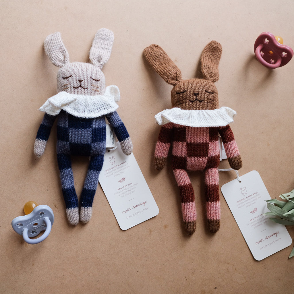 Main Sauvage Bunny Soft Toy - Sienna Check Pyjamas - UrbanBaby shop