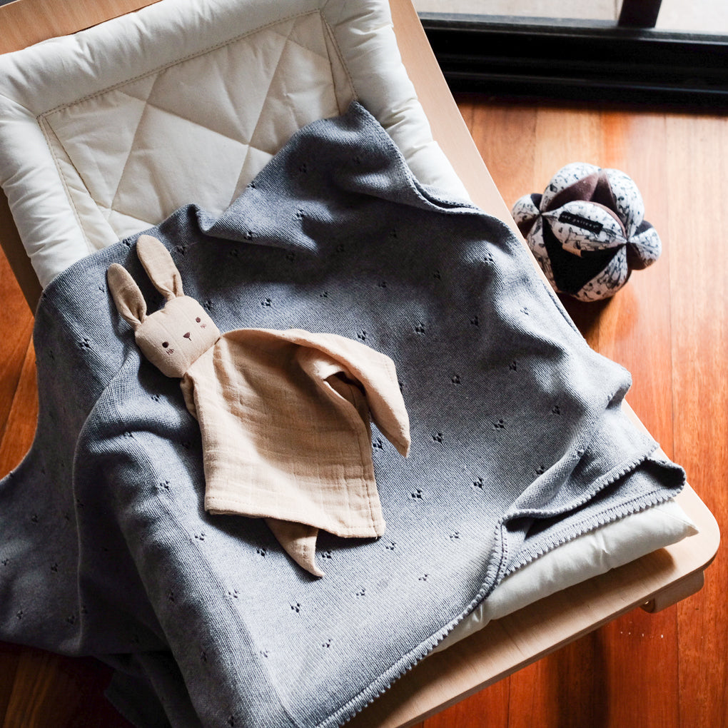Mushie Knitted Organic Blanket Pointelle Grey Melange - UrbanBaby shop