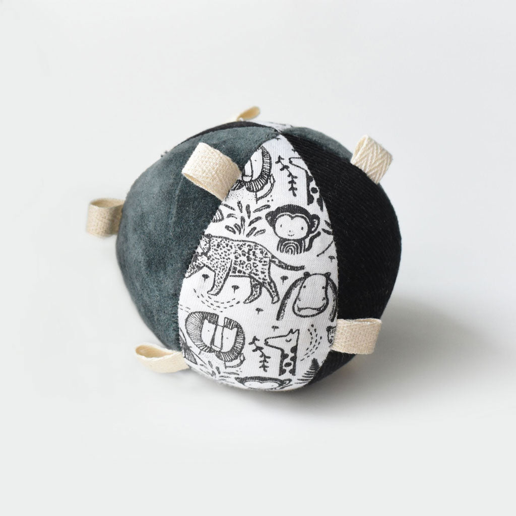 Wee Gallery Organic Sensory Taggy Ball with Rattle - Wild - UrbanBaby shop