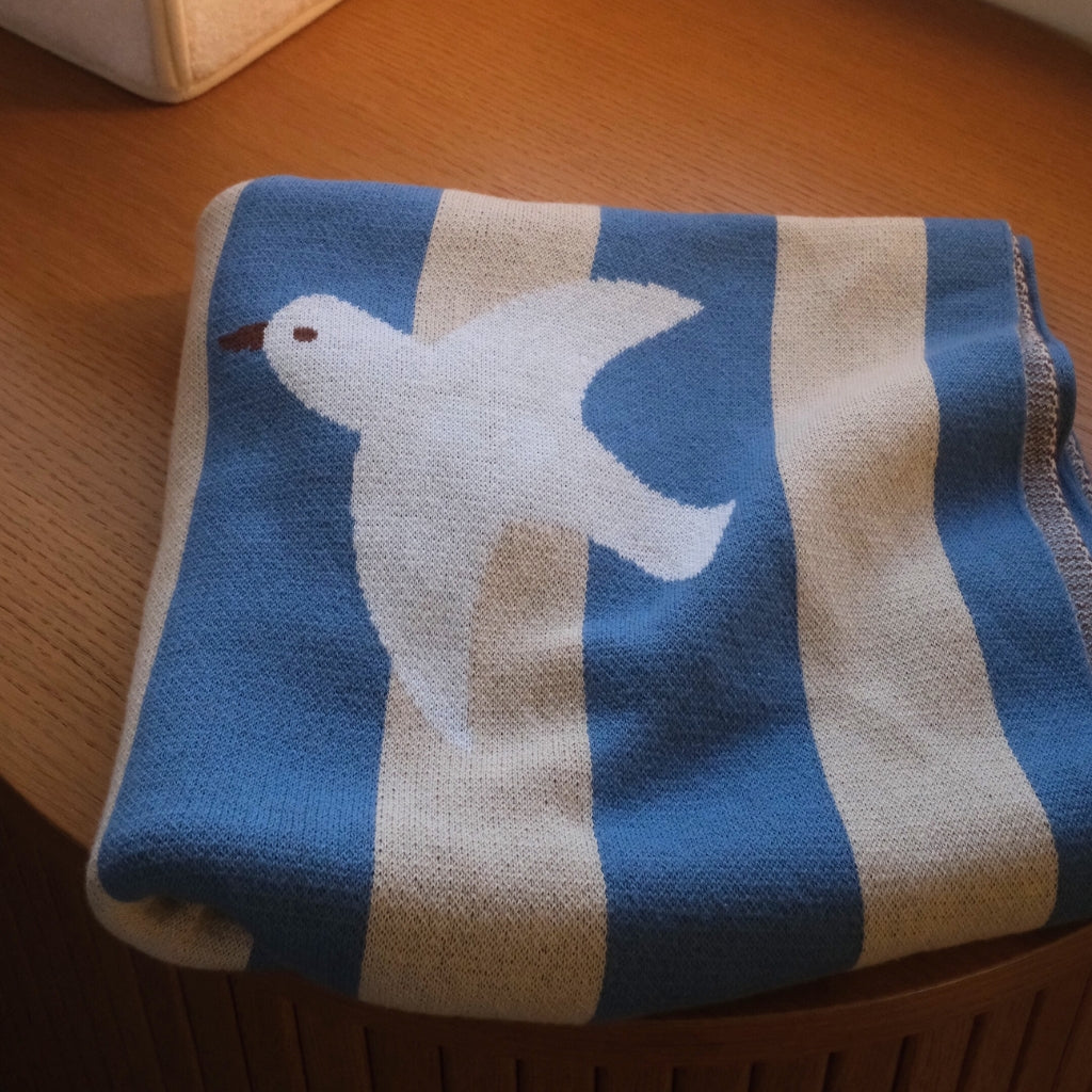 Cotton Baby Blanket Birdie indigo folded