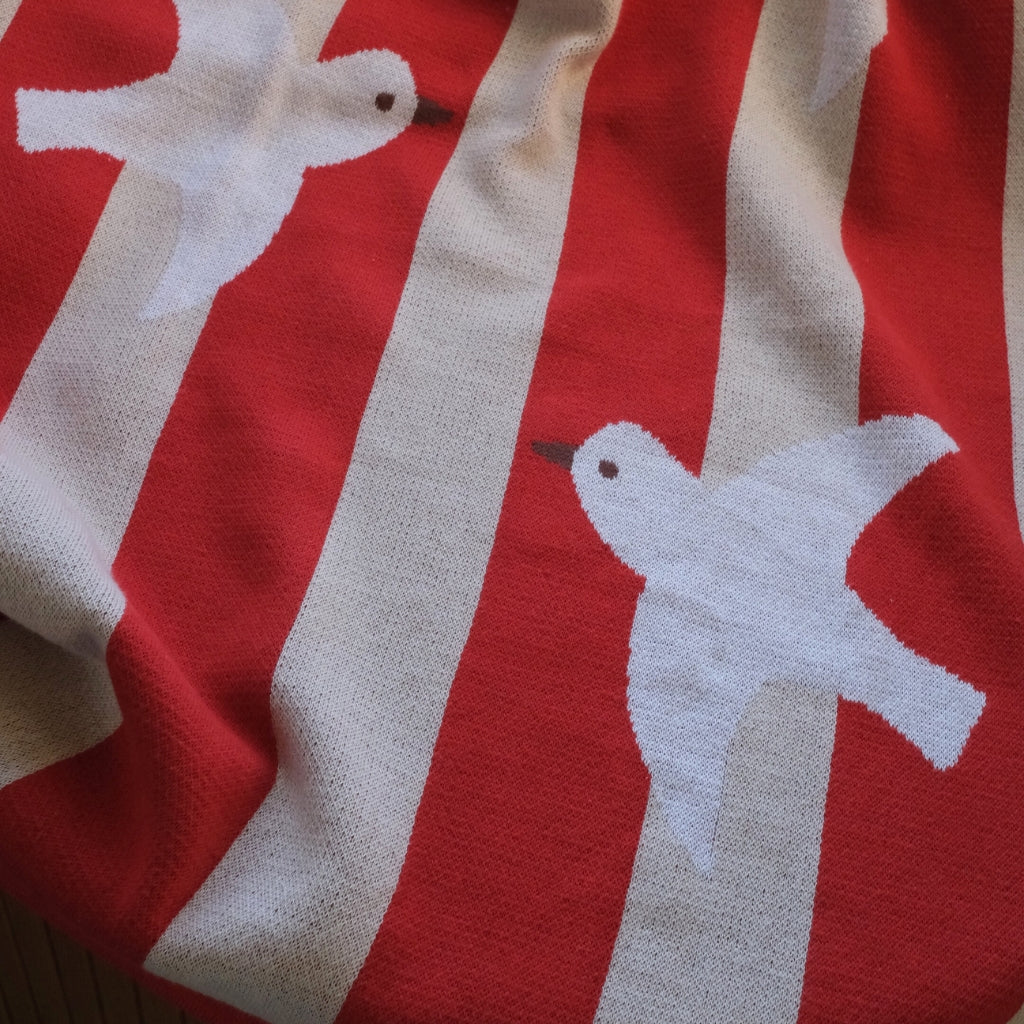 Cotton Baby Blanket Birdie Scarlet red white stripes