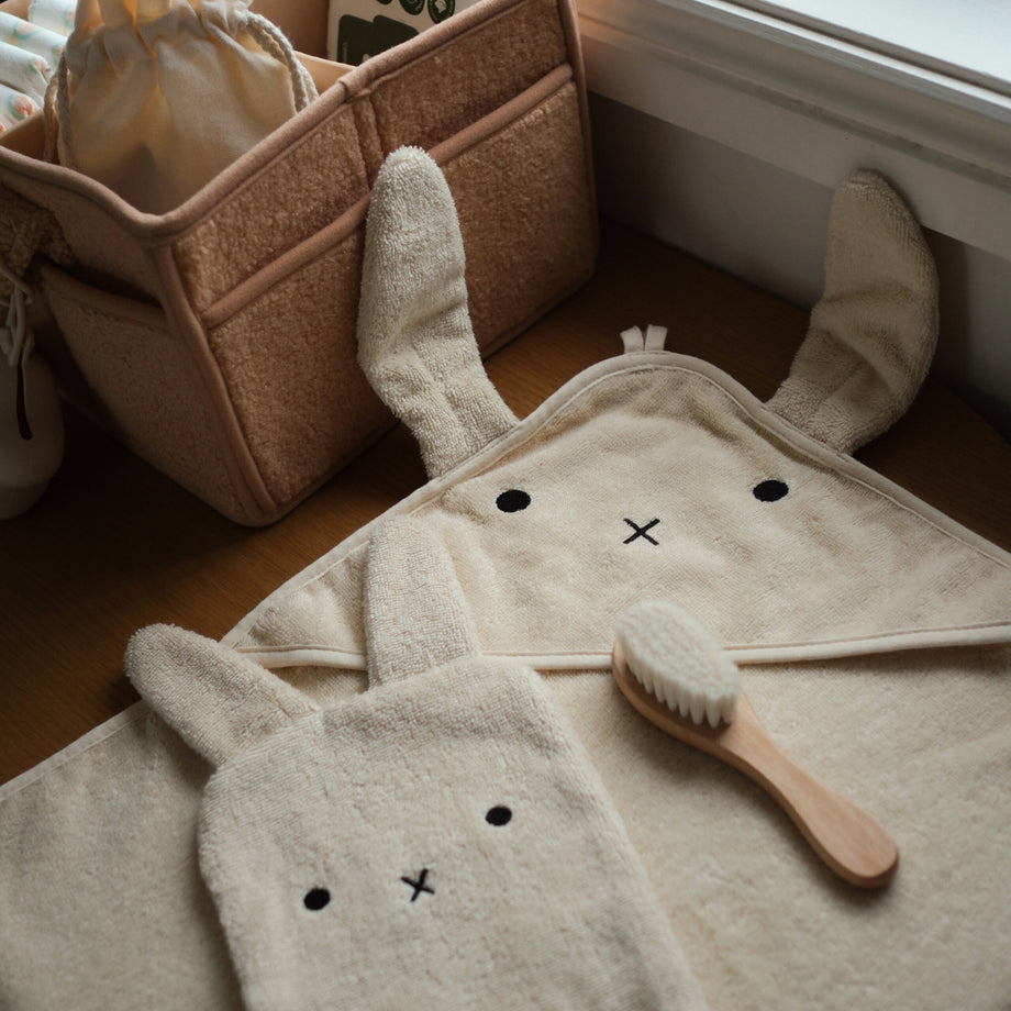 Bunny Organic Cotton Hooded Baby Towel Bath Mitt Set UrbanBaby