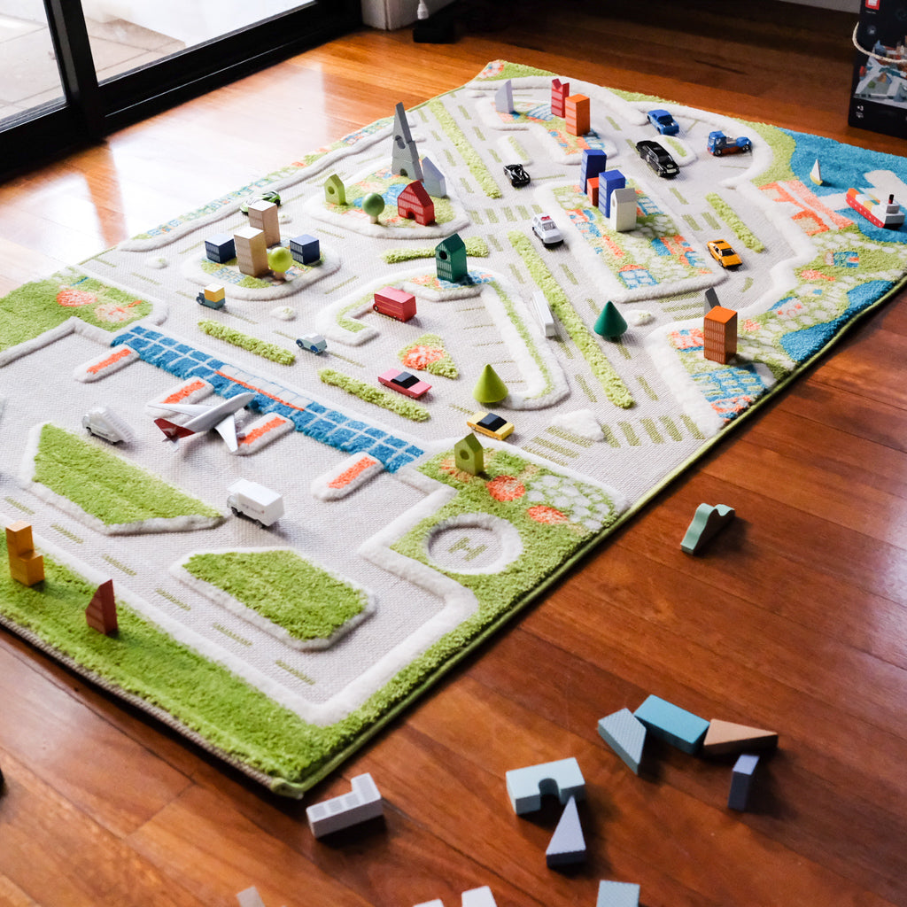 Janod City Blocks & Puzzle with Mini City Rug