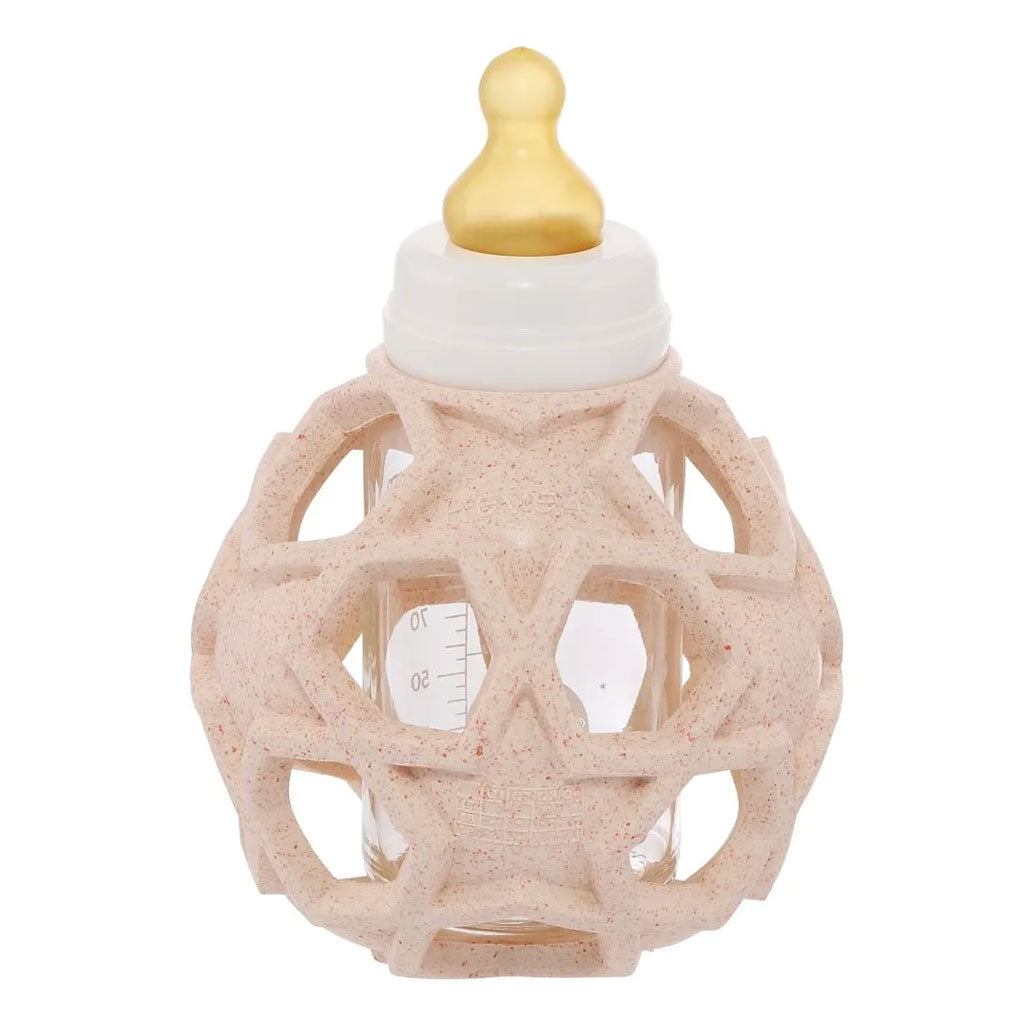 Hevea Glass Baby Bottle With Upcycled Star Ball - Pink - UrbanBaby shop