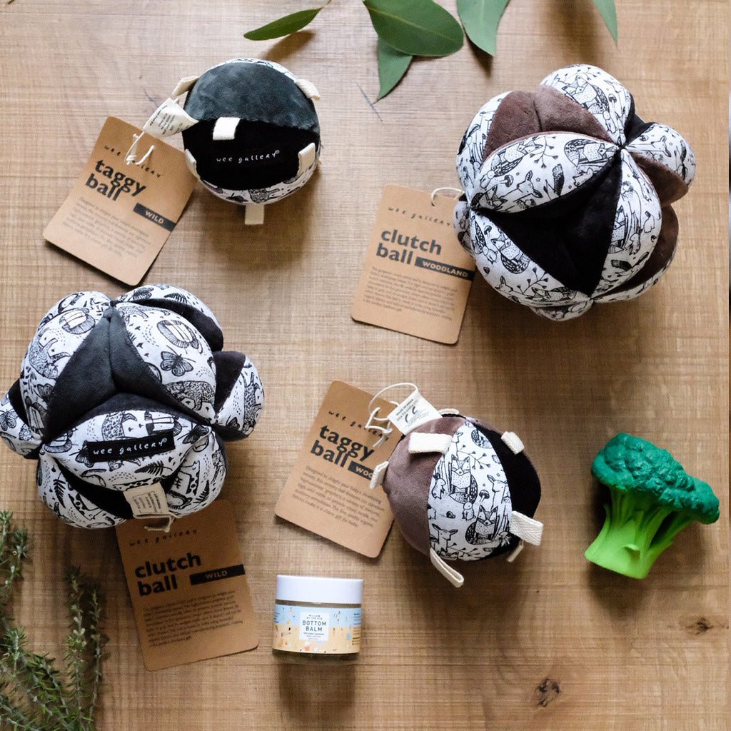 Wee Gallery Organic Sensory Taggy Ball with Rattle - Woodland - UrbanBaby shop